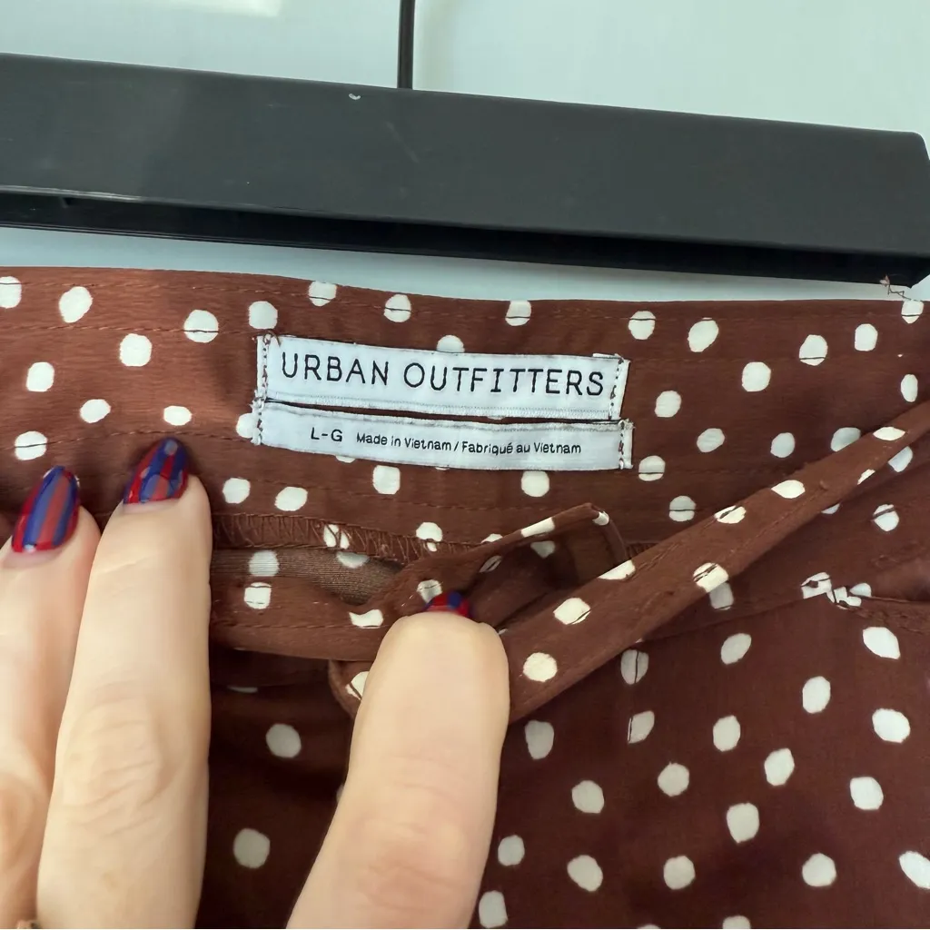 Urban Outfitters Brown Satin Polka Dot Wide Leg High Rise Pants L - Image 10