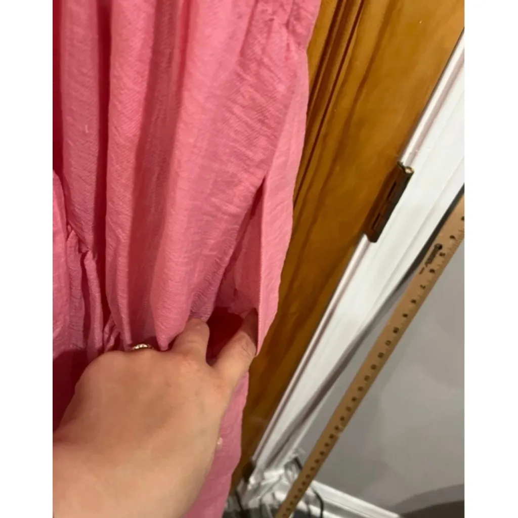 Women’s Vince Pink Feminine Dainty V-Neck Smocked Tiered A-Line Tank Maxi Dress - Image 5