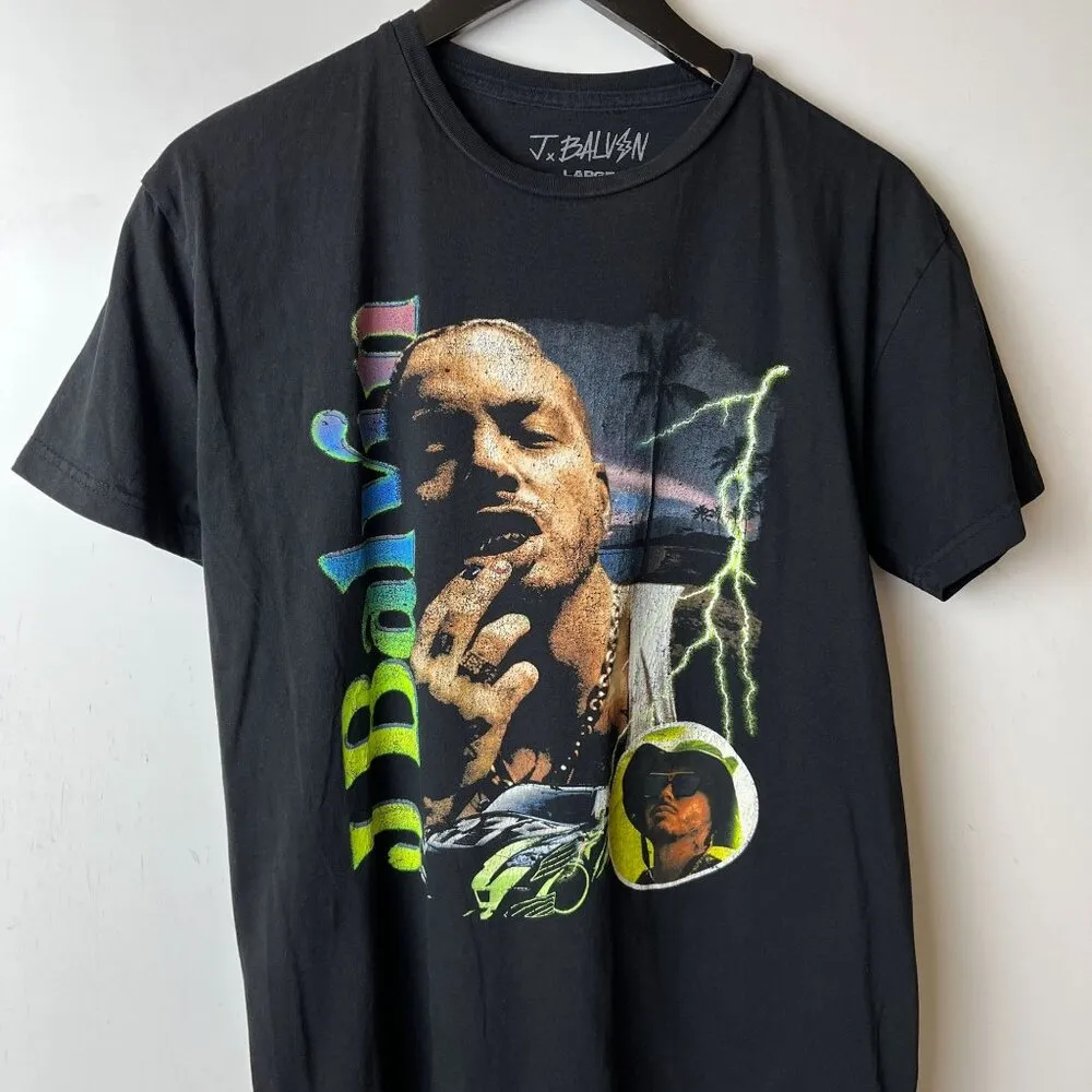 J Balvin Rap Tee T Shirt Black Large L Columbian Reggaeton Artist Graphic Solid - Image 9