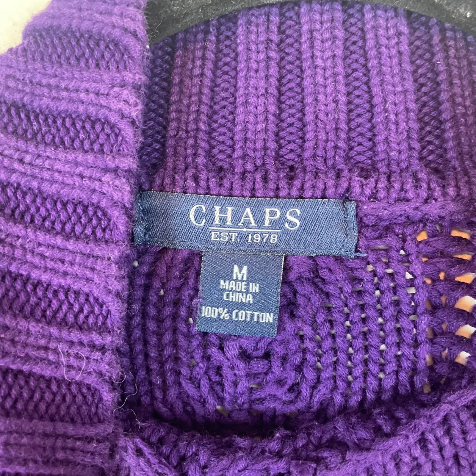 Chaps Purple Cable Knit Mock Neck‎ Long Sleeve Cotton Sweater Women's M - Image 3