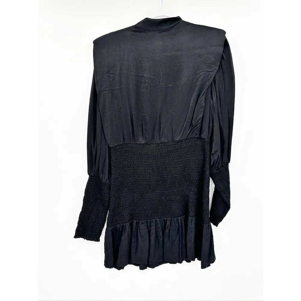 Farm Rio Black Heart Neckline Smocked Long Sleeve Mini Dress Size S - Image 5