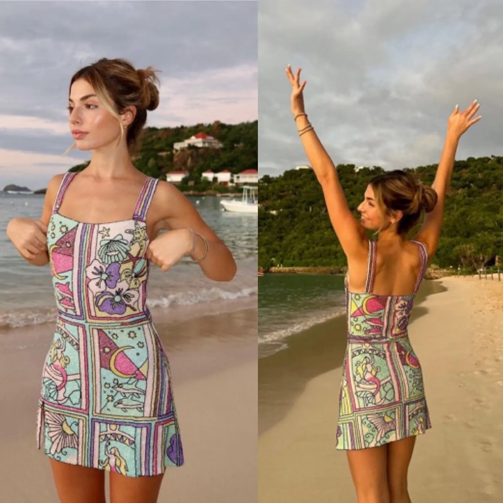 Oceanus Talia Hand Beaded Crystal Embellished Mini Dress Size M NWT Purple Size M - Image 16