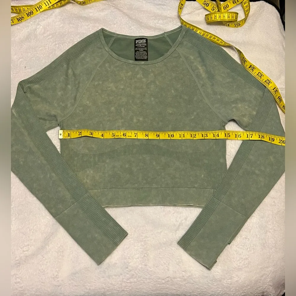 PINK Seamless Long Sleeve Crop Crewneck | Size: L | Seasalt Green Acid Wash - Image 7