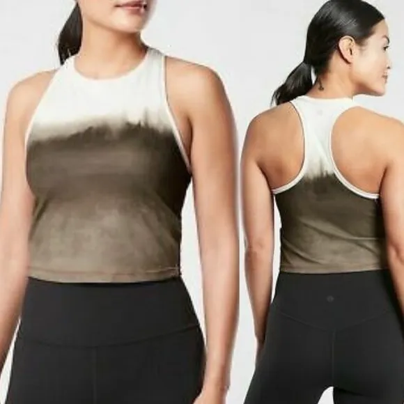 Athleta Shanti Watercolor Stripe Crop Tank Top Tie Dye Mortar Mushroom Taupe - Image 2