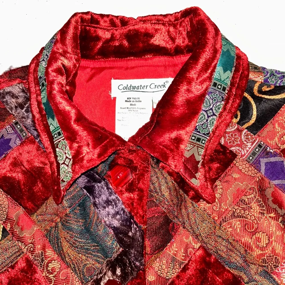 Coldwater Creek Vintage Vibrant Boho Quilted Patchwork Coat - Image 7