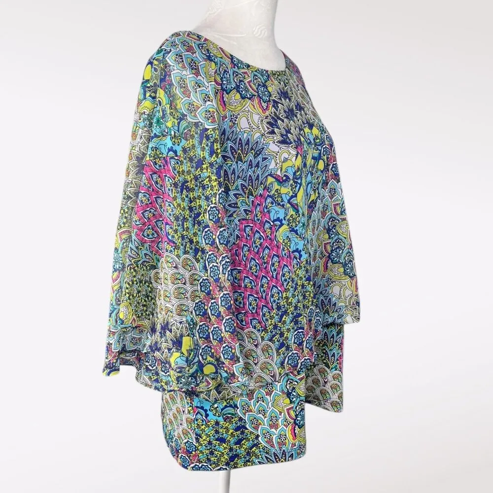 Coco Bianco Sheer Multicolor Print Blouse L NWT - Image 7