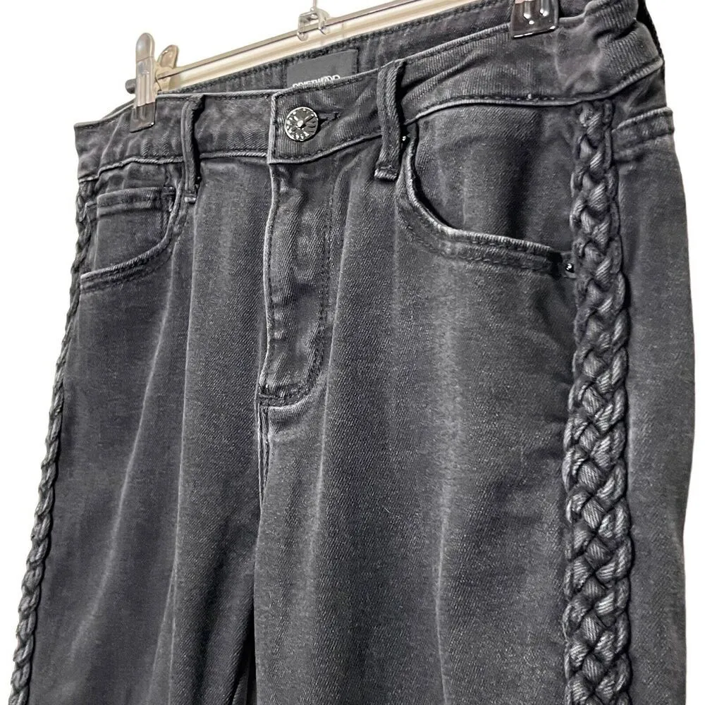 Driftwood Jackie Slim Jeans Lace Trim Black Size 28 Raw Hem Stretch Denim - Image 5