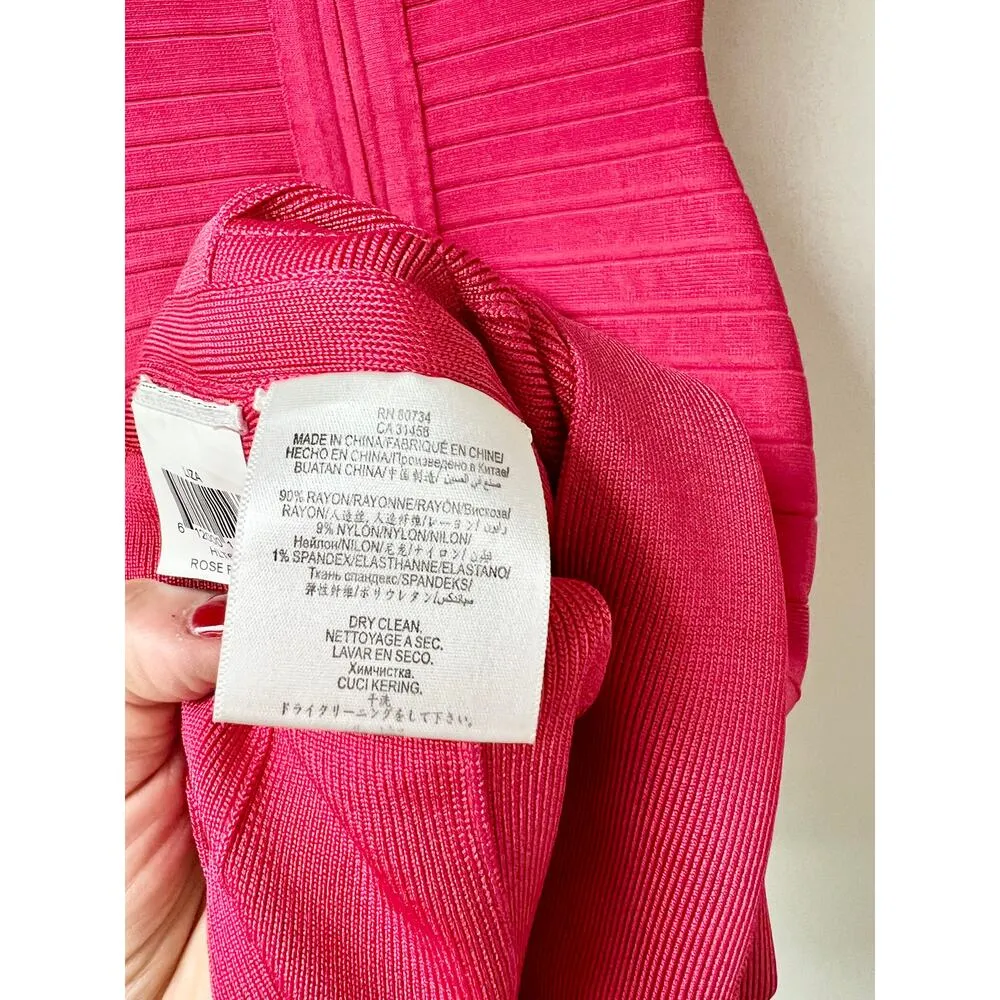 Hervé Léger Liza Short Sleeve Boat Neck Bandage Mini Dress Pink Women's Size XS - Image 8