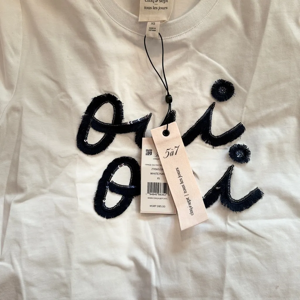 NWT Cinq a Sept Fringe Oui Oui Shrunken T - Image 3