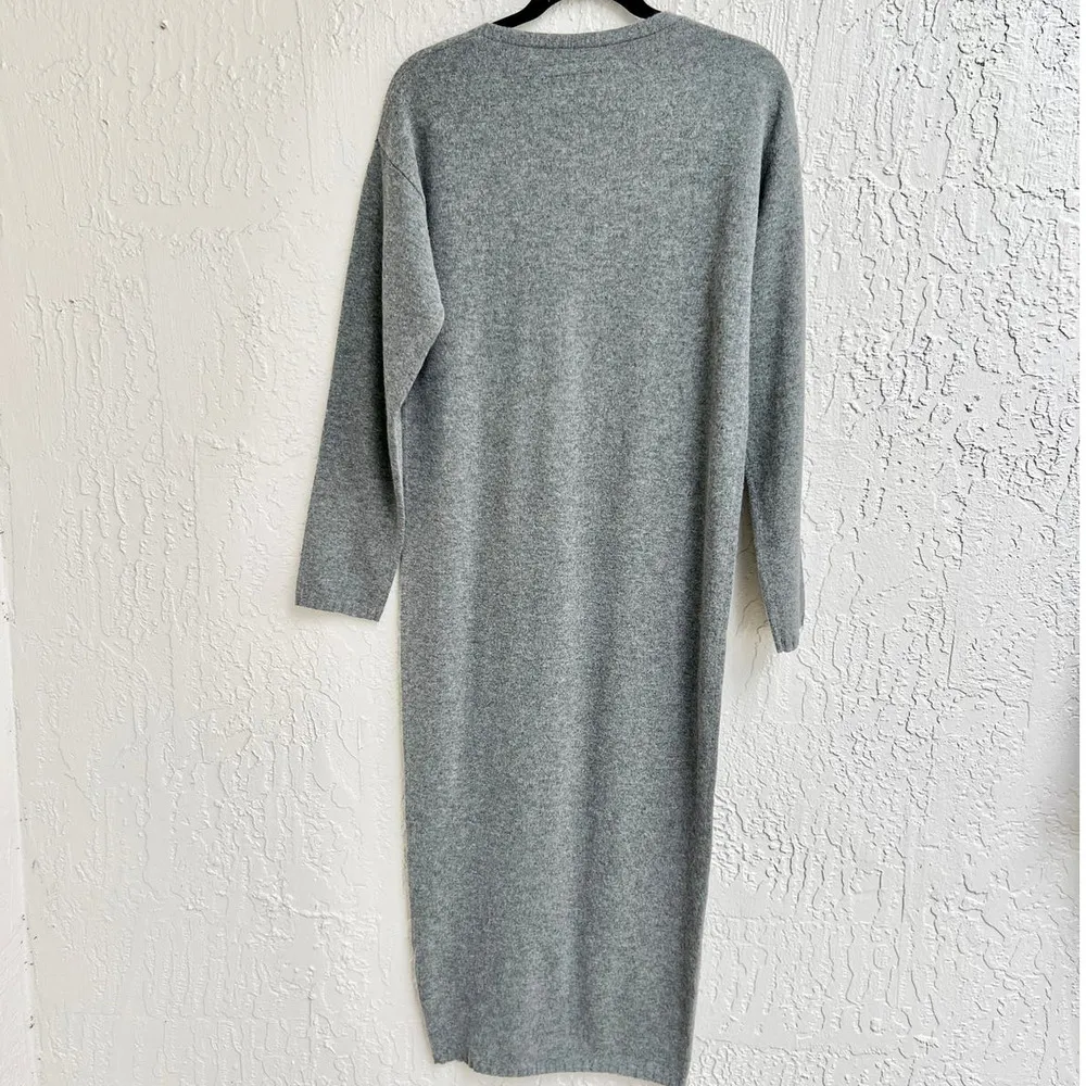 $525 Enza Costa Long Sleeve Knit Cocoon Sweater Wool cashmere Dress Gray Wom XS - Image 3