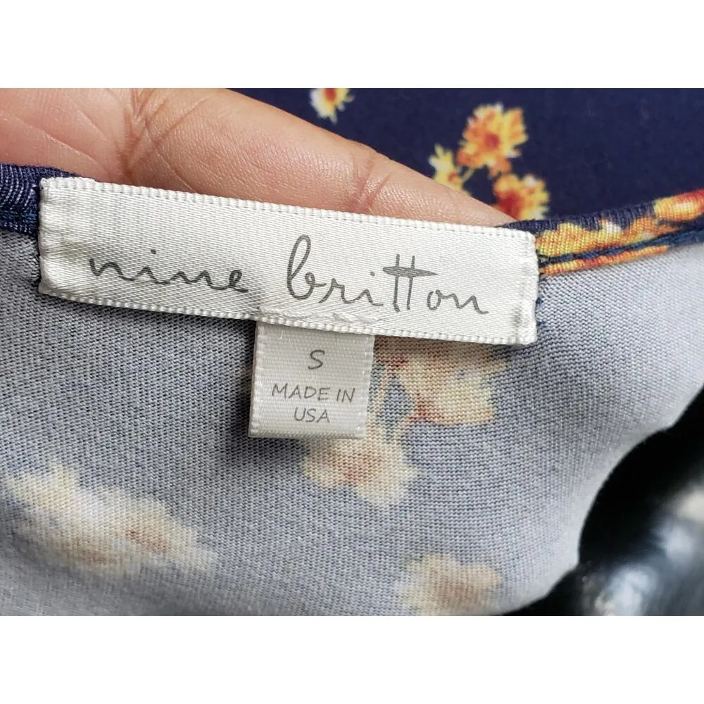 Nine Britton Long Maxi Dress Women's S Blue Floral Polyester Short Sleeve V-Neck - Image 3