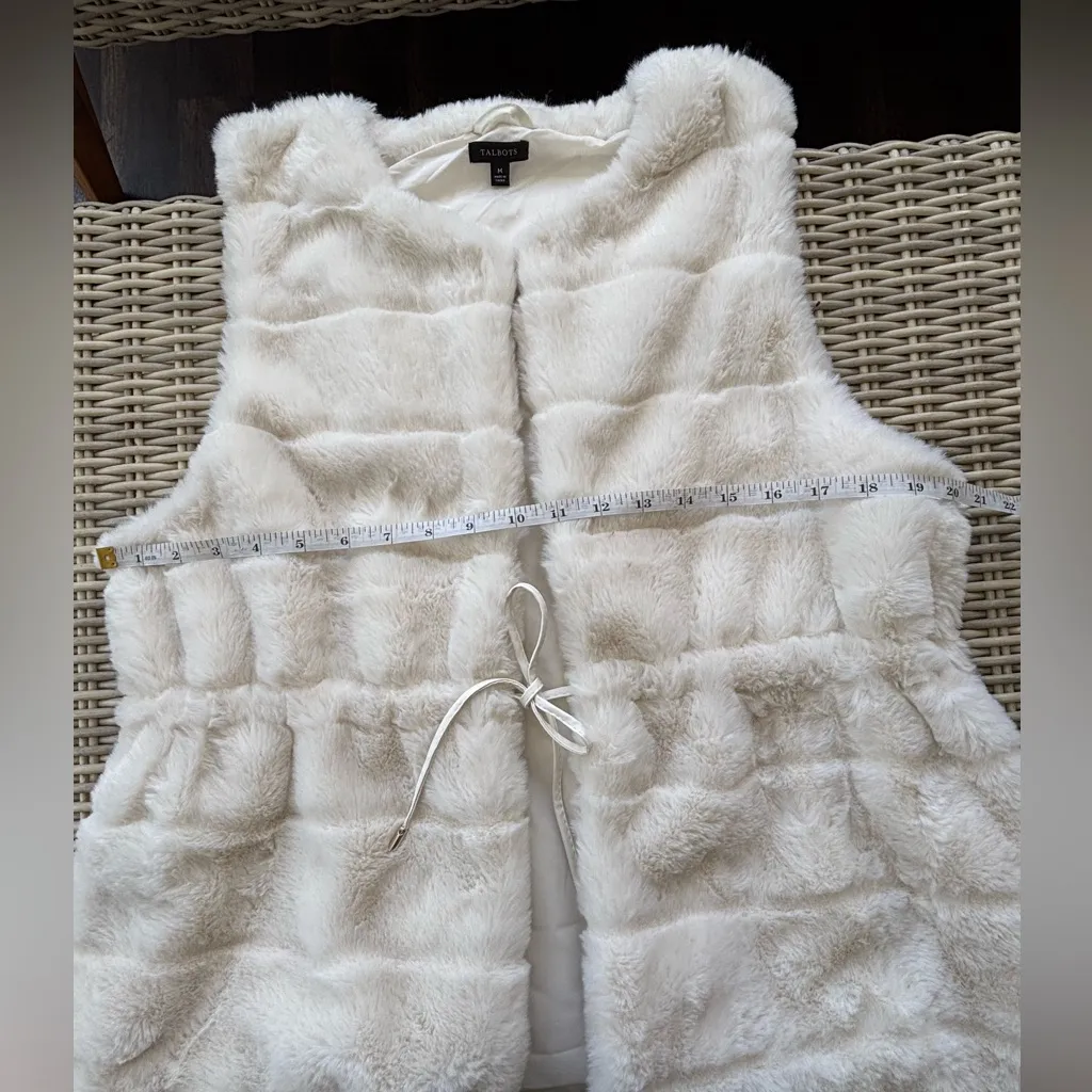 Talbots Tie Waist Faux Fur Vest medium workwear holiday occasion classic‎ - Image 11