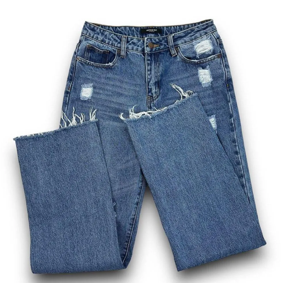 American Bazi Womens High Rise Waist Straight Wide Leg Jeans Distressed Size 5 - Image 4