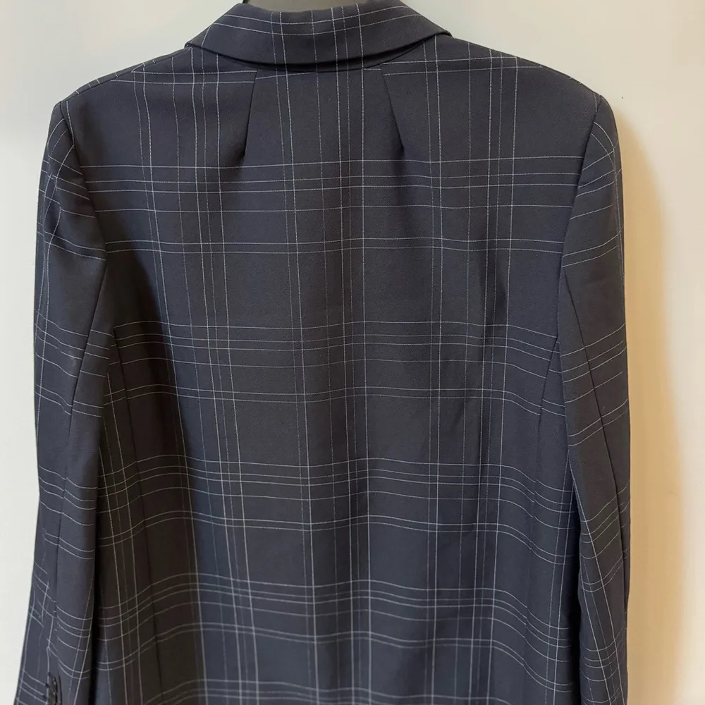 $495 Theory Women's Blue Dover Windowpane Plaid Single-Breasted Blazer Jacket 6 - Image 3