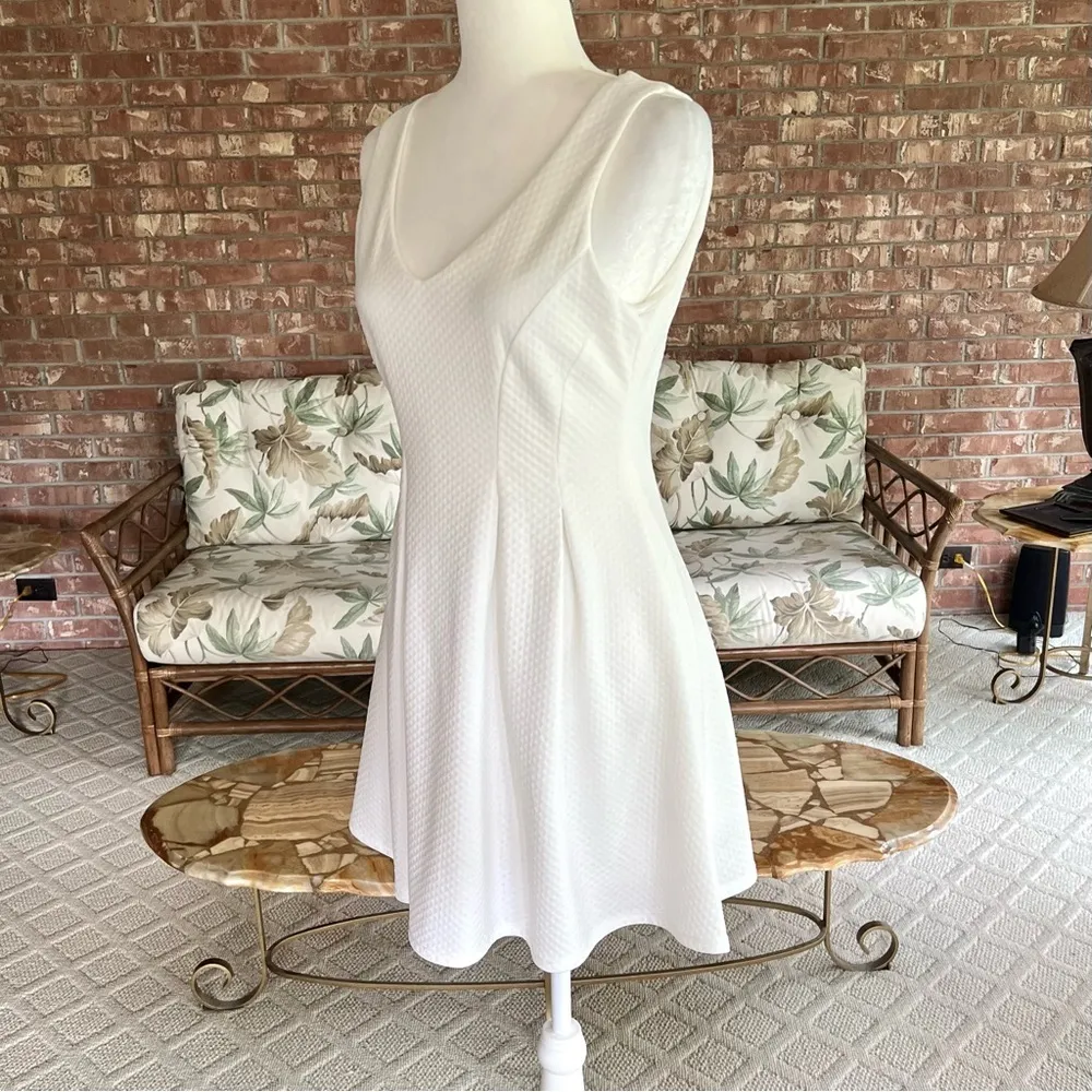 Teeze Me Dress Skater Midi White Sleeveless V-neck 7/8 Cocktail Party Grad - Image 6