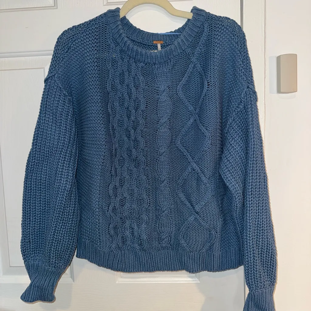 Free People Blue Cable Knit Sweater - Image 2