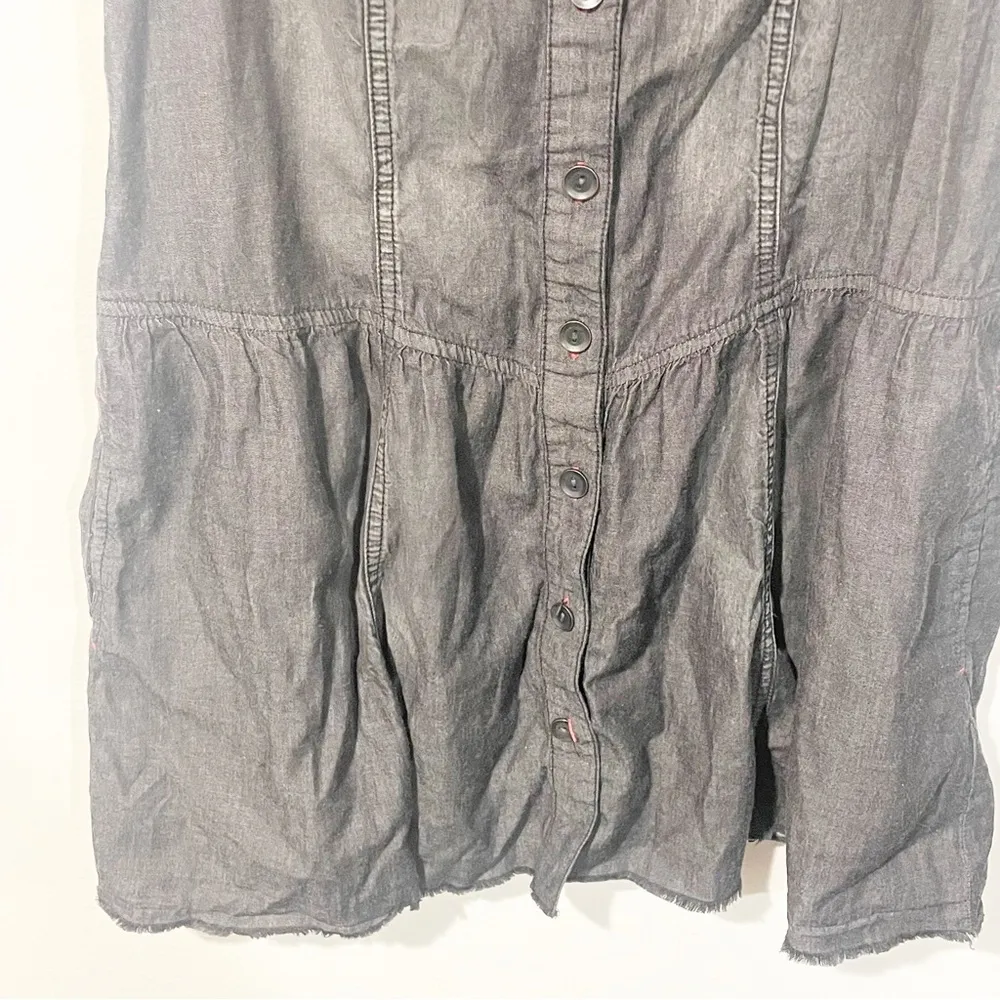 Free People Size Medium Dark Grey Cotton Sleeveless Button Down Shirt Dress - Image 2