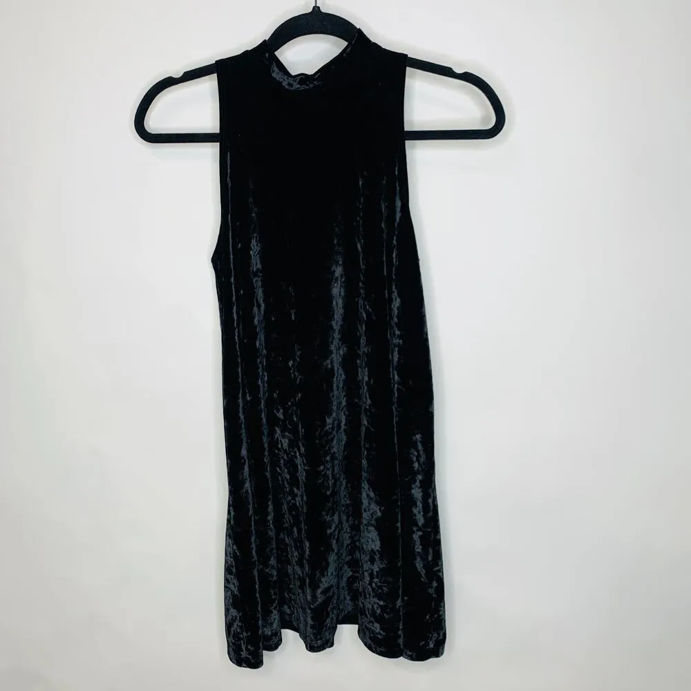 Black Crushed Velvet Swing High Neck Dress Sz Medium - Image 5