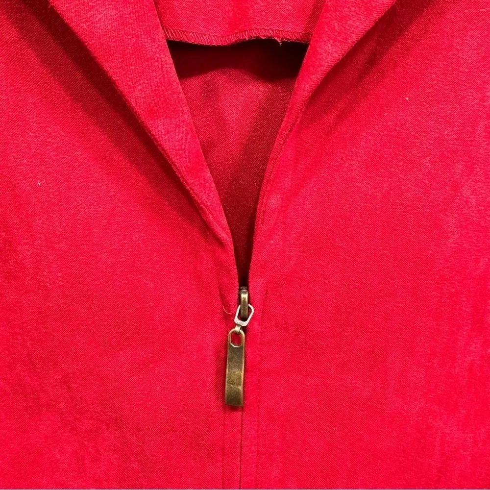 Red Faux Suede Zip Front Cut Out Flower Hem Blazer by Natural Impressions Size XL - Image 4