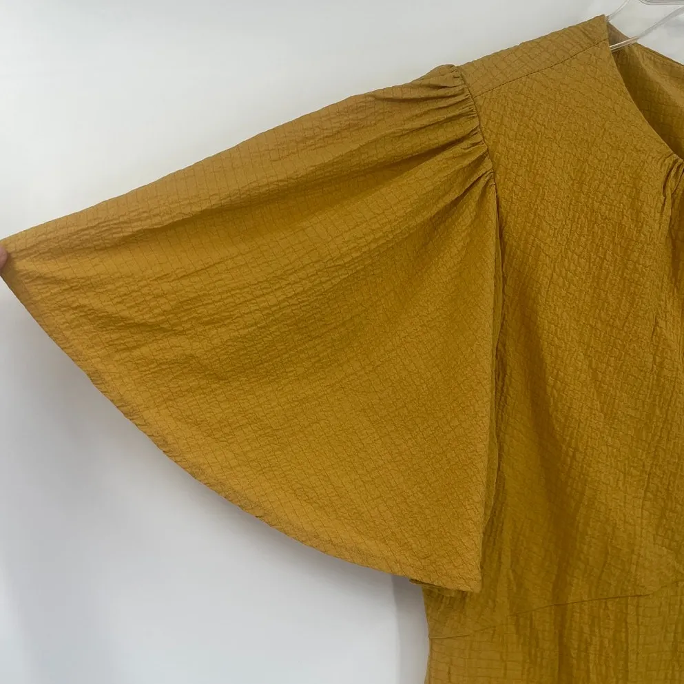 Calvin Klein Flutter Sleeve Romper Sz 10 Mustard Gauzy Boho Festival 70s Earthy - Image 3