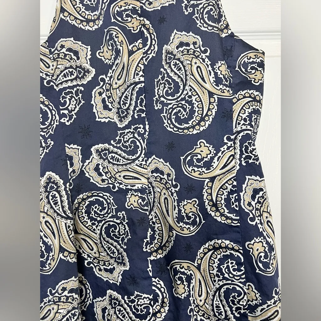 LOFT Women’s Navy and Cream Paisley Mini Dress - Size 2 petite - Image 5