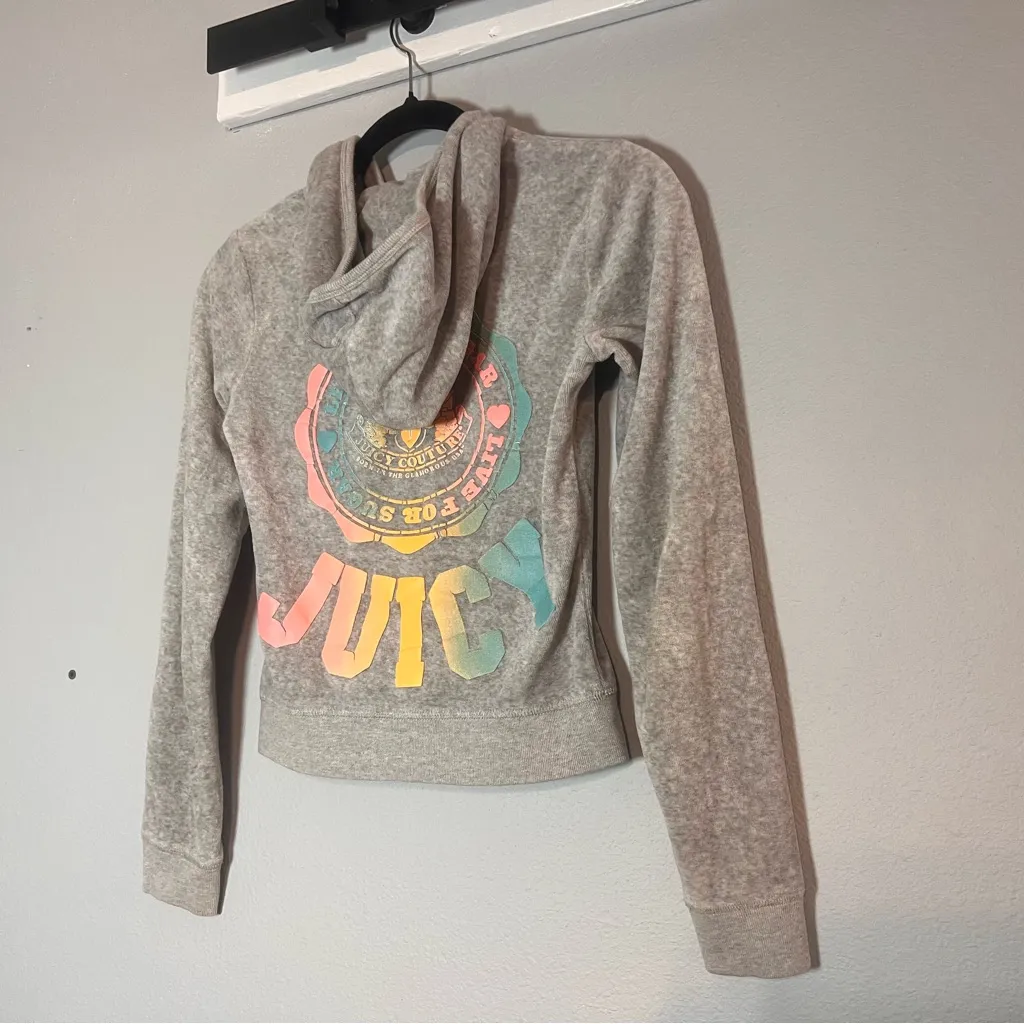Vintage Juicy Couture Velour Full Zip Hooded Sweatshirt Gray Size P Small Y2K - Image 2