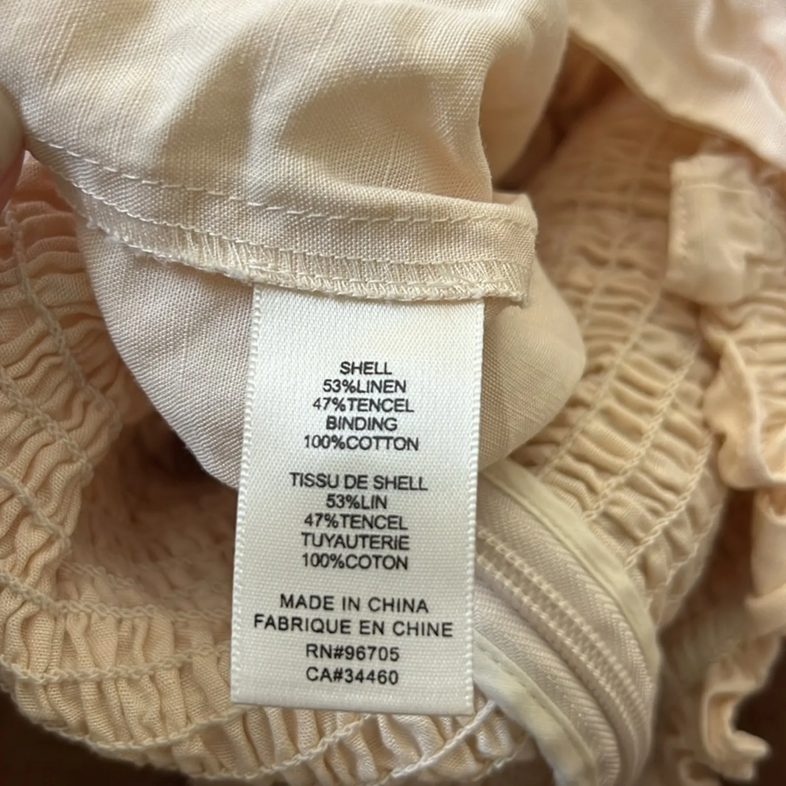 Rebecca Taylor Jumpsuit Womens 4 Cream Smocked Tie Strap Wide Leg Linen Beachy - Image 6