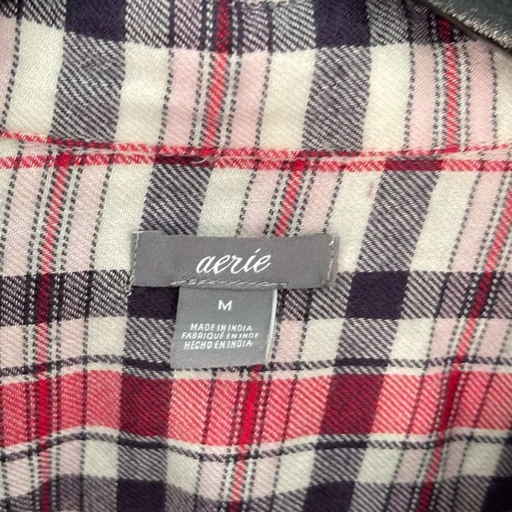Aerie Womens Plaid Button Down Shirt‎ Long Sleeve Pocket Red Blue Size Medium - Image 5