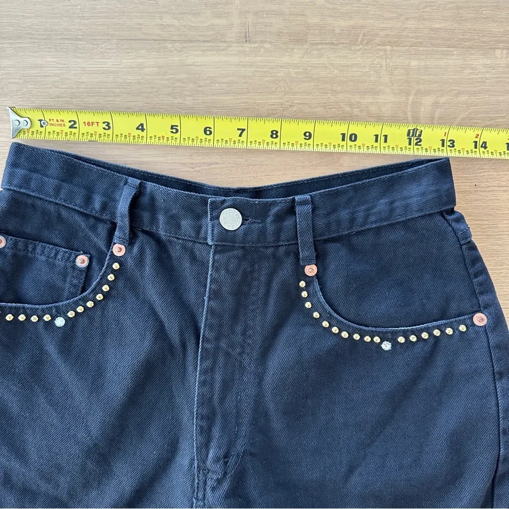 Vintage SapMan Paris Black Denim High Waisted Shorts 9/10 26" Rodeo Embellished - Image 8