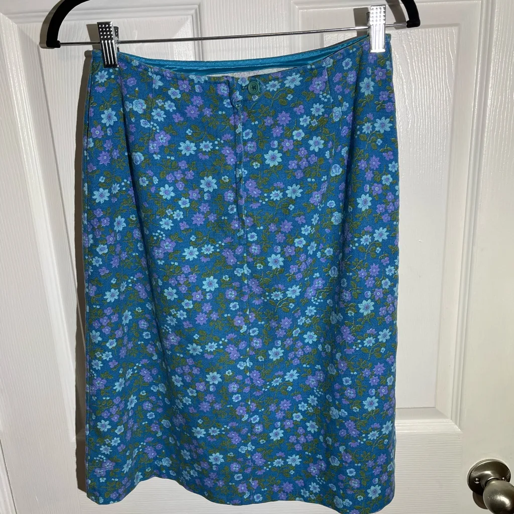 Vintage Handmade Denim Floral Blue and Purple Women's Skirt Approx Sz 6-8 - Image 7