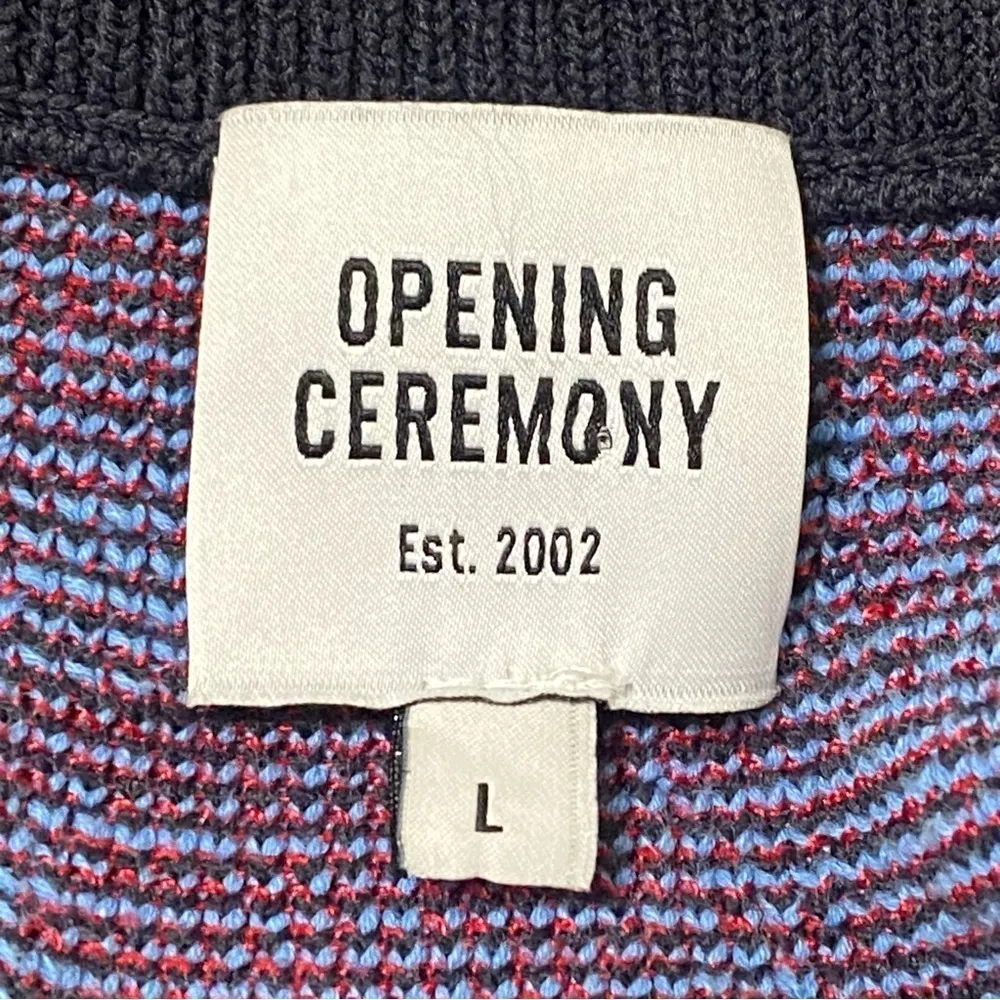 Opening Ceremony Crackle Knit Asymmetric Cropped Sweater Top Blue Large - Image 6