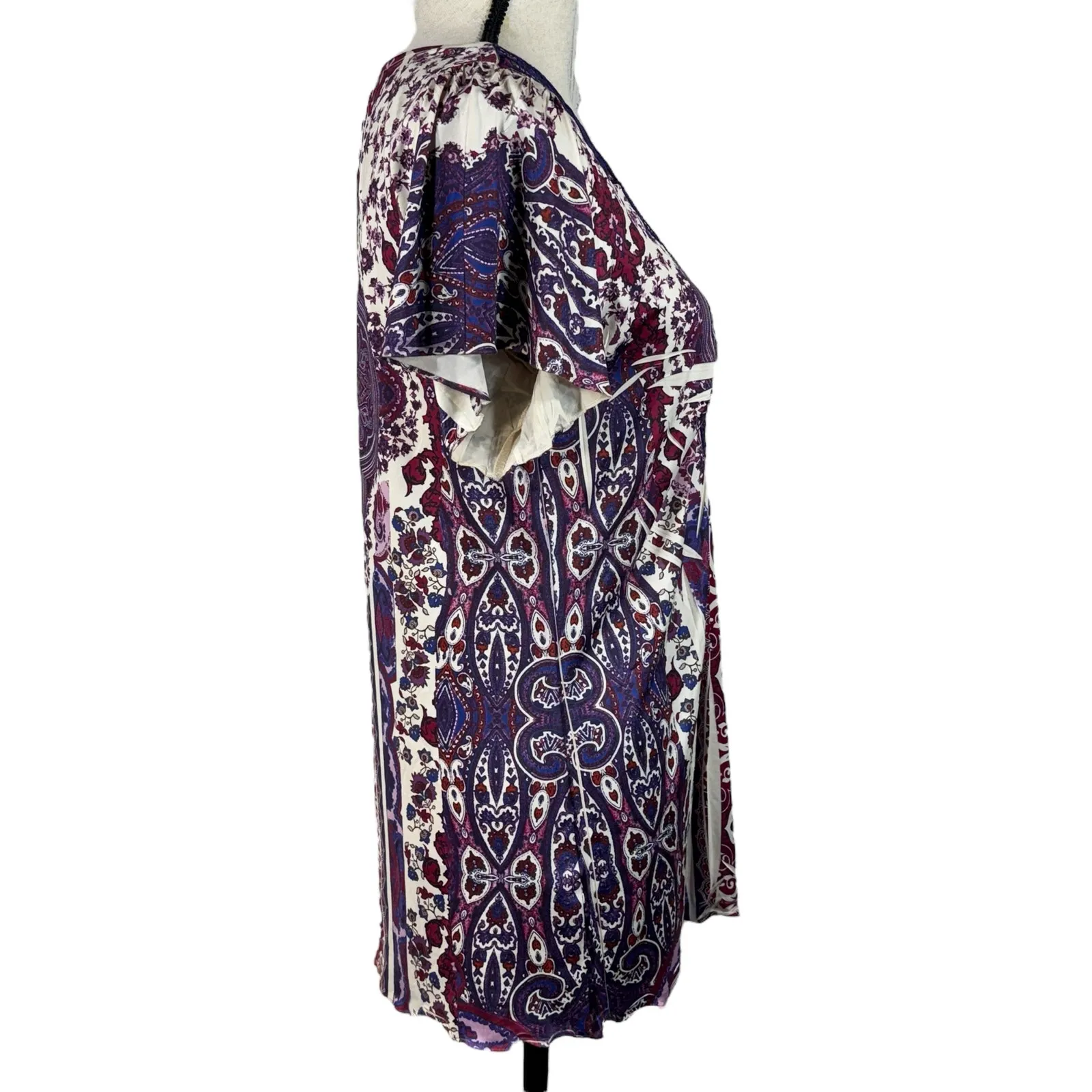 One World Medium Tunic Top Floral Sublimation Stretch Crochet V-Neck Pullover - Image 3