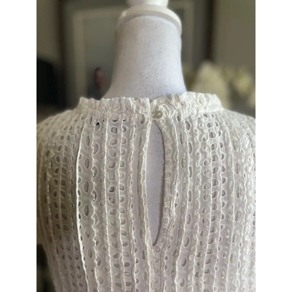 Madewell Eyelet Ruffle Sleeve Pintuck Mini Dress Lighthouse Womens Size Small - Image 10