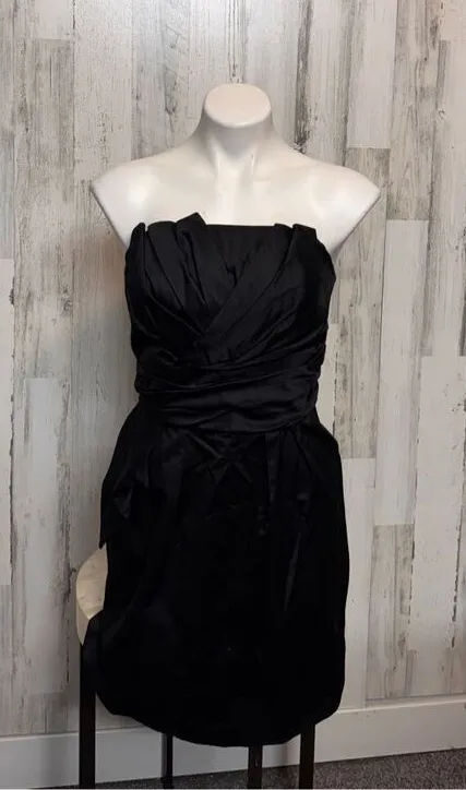 David's Bridal Black Satin Strapless Ruched Pleated Mini Dress Women's Size 8 br Black - $20 New With Tags - From Cindy David's Bridal Black Satin Strapless Ruched Pleated Mini Dress Women's Size 8 br Black - $20 New With Tags - From Cindy