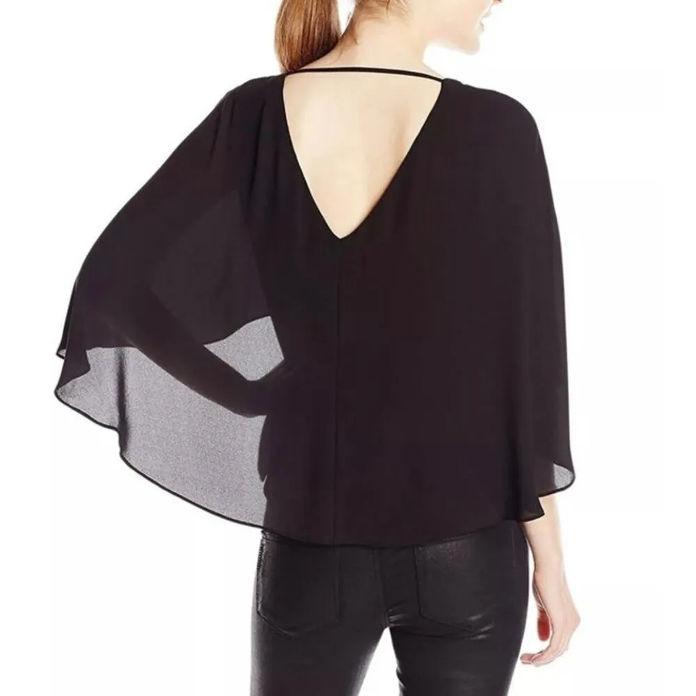 NEW BCBGMaxazria Blue Shannah Deep V Cape Caplet  Flowy Draped Blouse Top Size M - Image 4