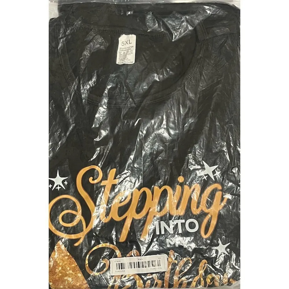 Shein T-Shirt Womens Size 5XL Black Birthday Faith Theme Casual Top Short Sleeve - Image 8