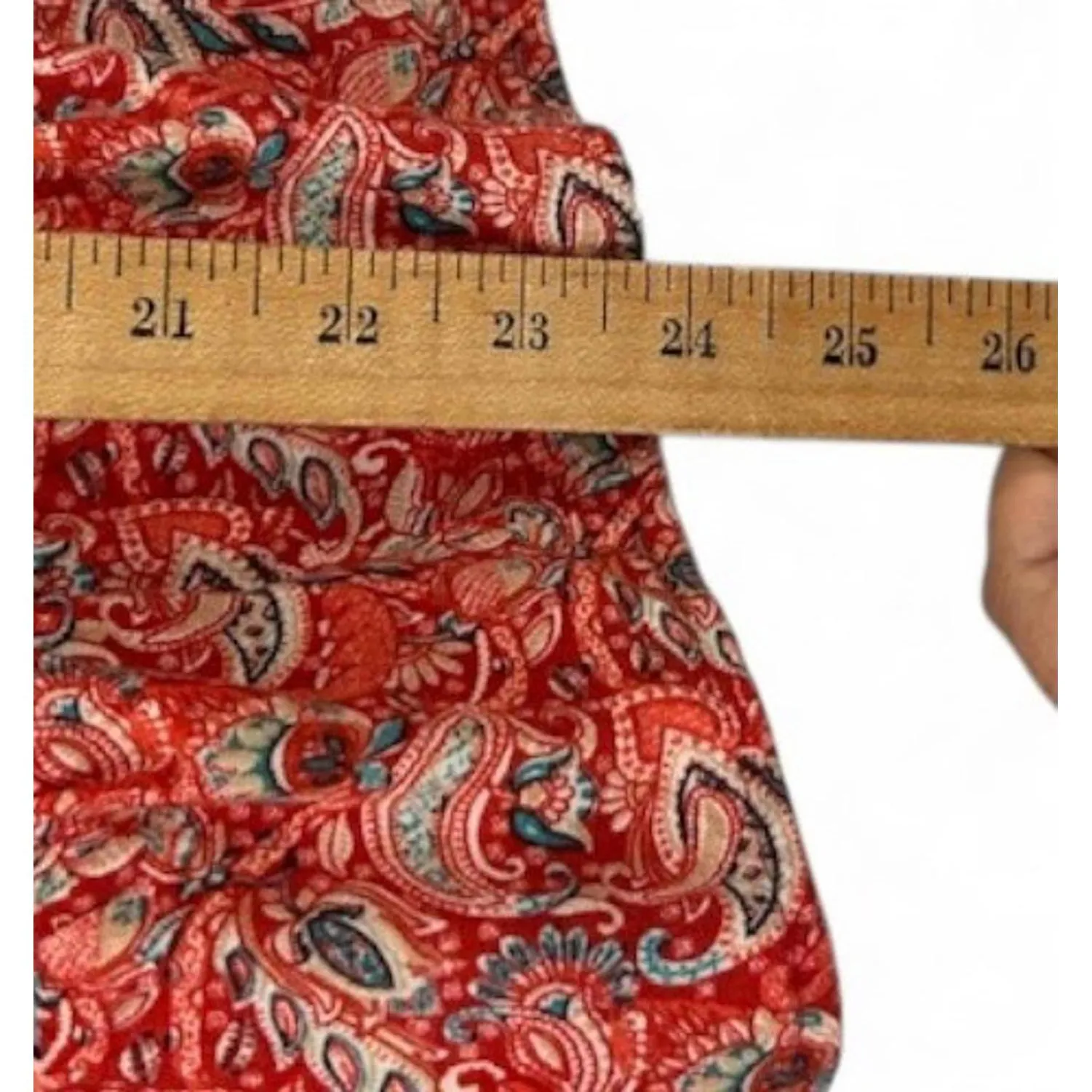 Fig & Flower Mixed Media Paisley‎ Blouse Women’s S Aqua & Red Boho Bell Sleeves - Image 7