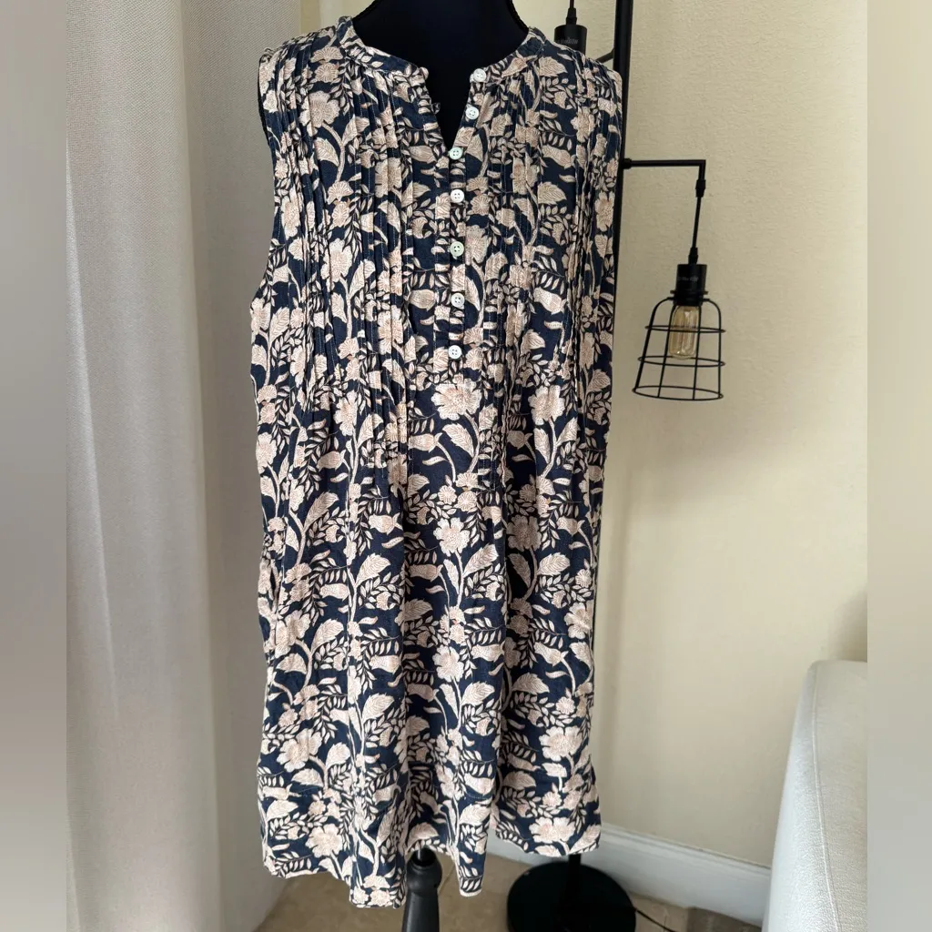 Faherty Isha Avignon Medow Print Linen Pocket Mini L Dress Natural Fairy Boho - Image 2