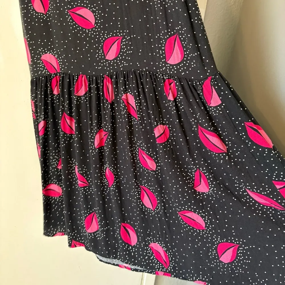 Ali & Jay Ariel Dress Midi Novelty Print Lips Sexy Black Pink XS Ruched Dot - Image 10