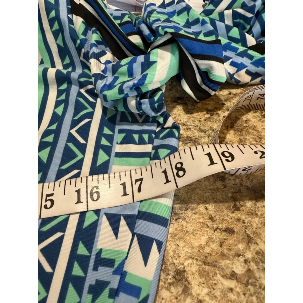 Women's Sunny Leigh Tunic Top S Blue Green Geometric 3/4 Sleeve - Image 4