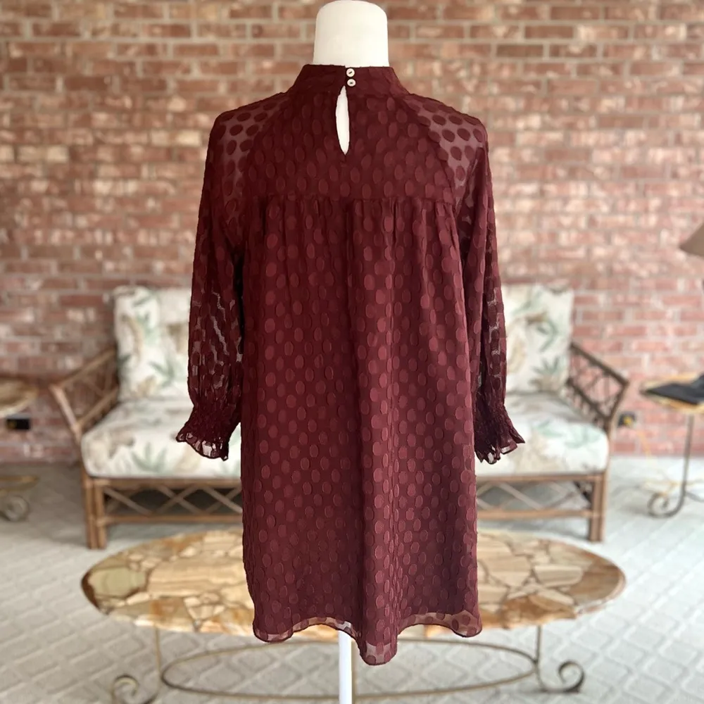NWT DR2 Top Polka Dot Mock Neck High Low Rust M Boho High Neck Long Sleeve Red Size M - Image 9