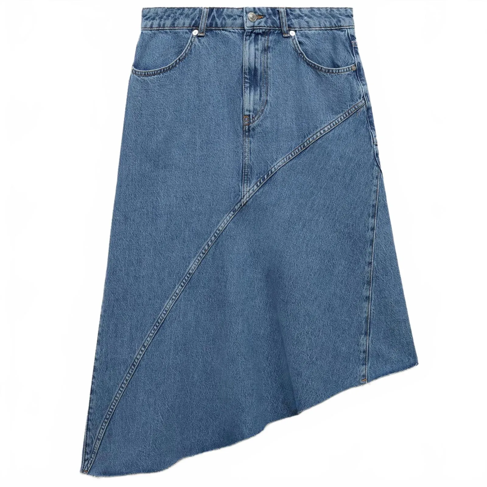 Mango Asymmetrical Denim Midi Skirt Asher Medium Blue Wash NWT Small - Image 5