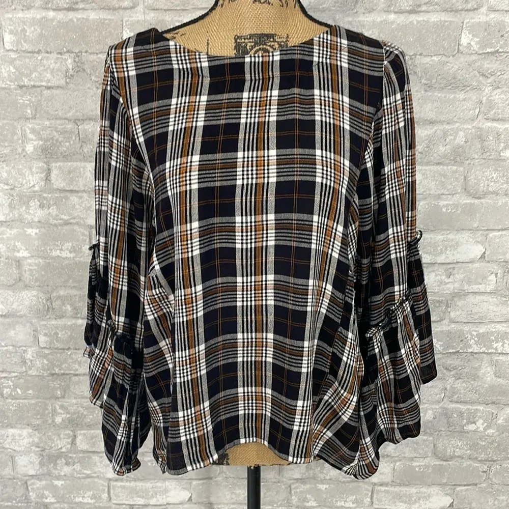 Maurices Plaid Kimono Sleeve Blouse - Image 2