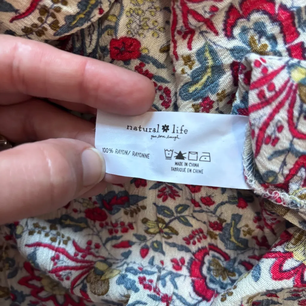 Natural Life Peasant Floral Dress Rayon Size Large Ruffles Drawstring Waist - Image 8