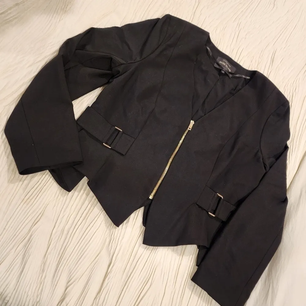 River Island black belt gold zipper detail moto light Jersey jacket blazer 14 - Image 10