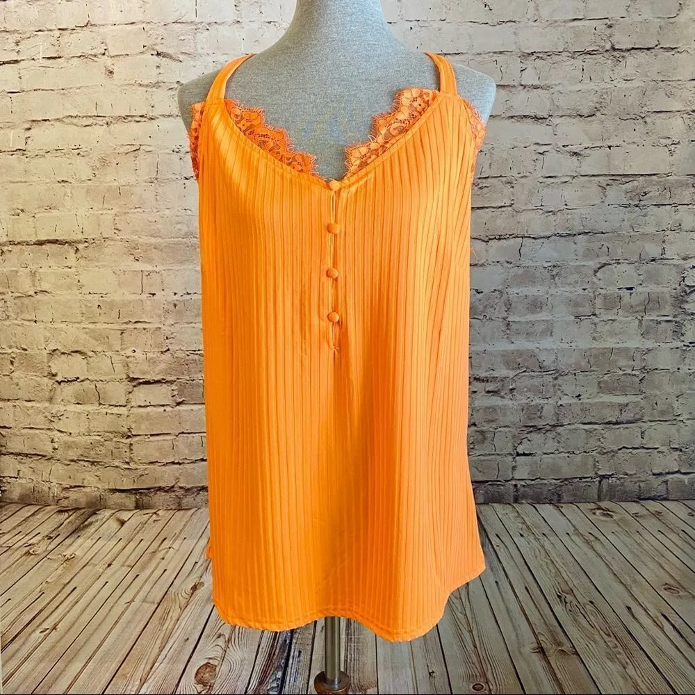 White Birch Orange Lace Detail Racerback Tank Top Ribbed XL - Image 2