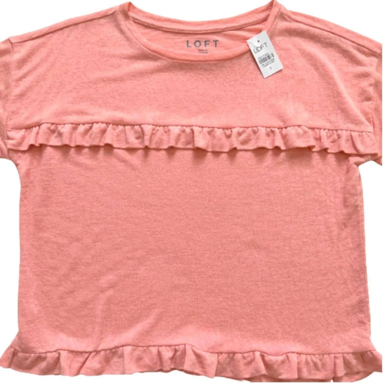 Loft Top Sweater Top Peach Coral Ruffled Long Sleeve Lightweight Cropped Small - Image 7