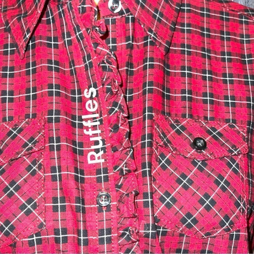 Bass heritage shirting red tartan plaid button up blouse Size M - Image 2