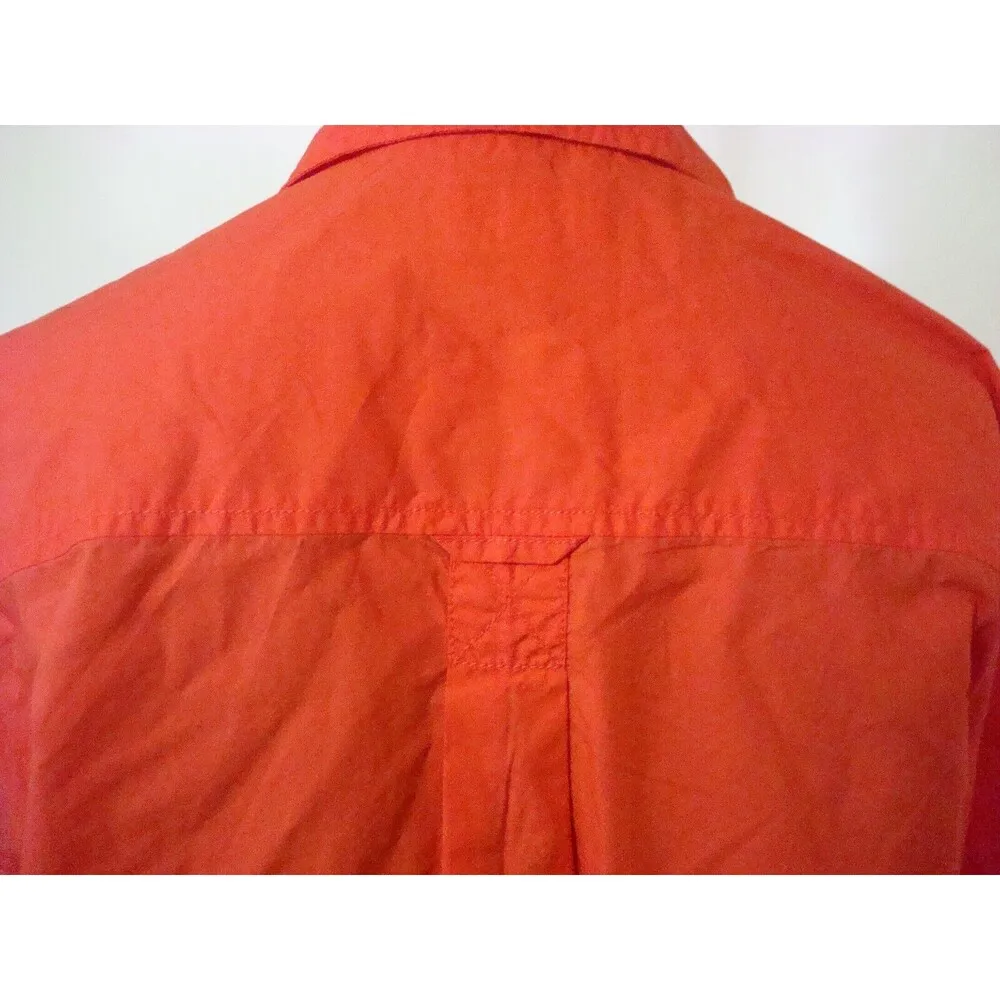 New Womens Gap Camp Shirt S 100% Cotton Button Neon Coral LS Pockets Orange Nice - Image 5
