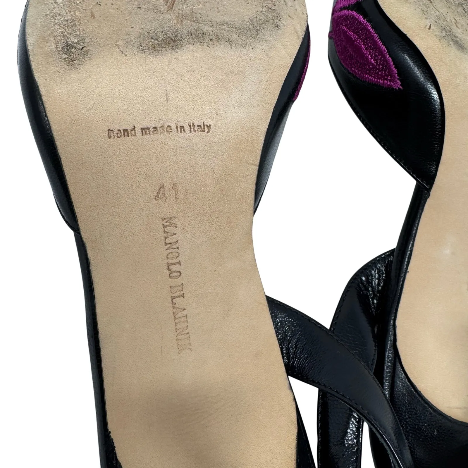 Manolo Blahnik Embroidered Slingback Pumps Black Pink Sequin Pointed Toe 41 - Image 5